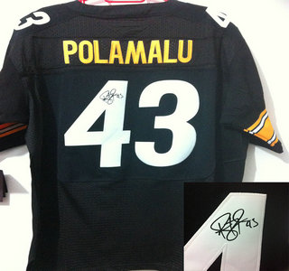 Nike Pittsburgh Steelers 43 Troy Polamalu Black Signed Elite Jerseys