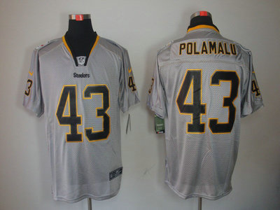 Nike Pittsburgh Steelers 43 Troy Polamalu Lights Out Black Name Grey Elite Jerseys