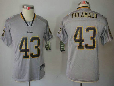 Nike Pittsburgh Steelers 43 Troy Polamalu Lights Out Grey Elite Kids Jerseys