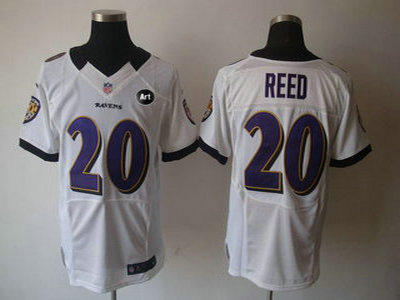 Nike Baltimore Ravens 20 Ed Reed White With Art Patch NFL Elite Jerseys