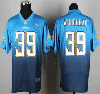 Nike San Diego Chargers #39 Danny Woodhead Light Blue With Navy Blue Fadeaway Elite Jersey