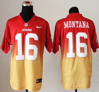Nike San Francisco 49ers #16 Joe Montana Drift Fashion II Red With Yellow 2013 Elite Jersey