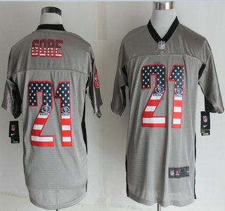 Nike San Francisco 49ers #21 Frank Gore 2014 USA Flag Fashion Grey Shadow Elite Jersey