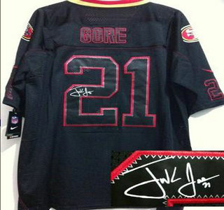 Nike San Francisco 49ers #21 Frank Gore Elite Light Out Black Signed Jersey
