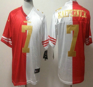 Nike San Francisco 49ers #7 Colin Kaepernick Gold Name Red And White Split Elite Jersey