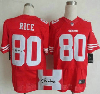 Nike San Francisco 49ers #80 Jerry Rice Red Elite Signed Jersey