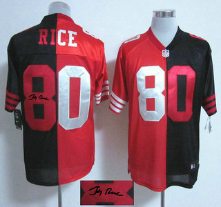 Nike San Francisco 49ers #80 Jerry Rice Red and Black Split Elite Signed Jersey