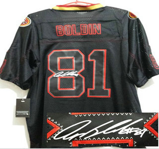 Nike San Francisco 49ers #81 Anquan Black Lights Out Signed Elite Jersey