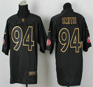 Nike San Francisco 49ers #94 Justin Smith 2014 All Black With Gold Elite Jersey