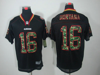 Nike San Francisco 49ers 16 Joe Montana Camo Fashion Black Elite Jersey