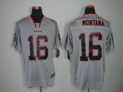 Nike San Francisco 49ers 16 Joe Montana Lights Out Black Name Grey Elite Jerseys