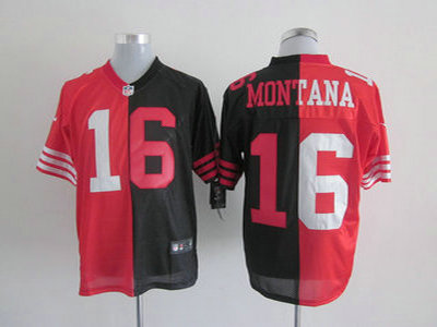 Nike San Francisco 49ers 16 Joe Montana Red and Black Split Elite Jerseys