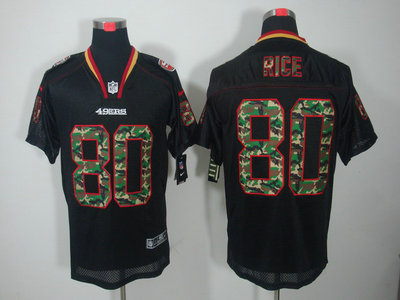Nike San Francisco 49ers 80 Jerry Rice Camo Fashion Black Elite Jersey