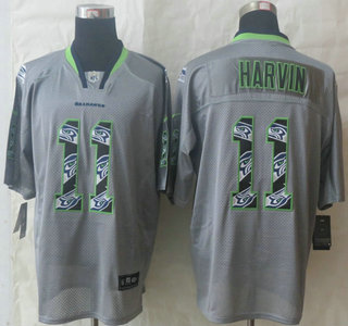 Nike Seattle Seahawks #11 Percy Harvin Lights Out Grey Ornamented Elite Jersey