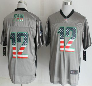 Nike Seattle Seahawks #12 Fan 2014 USA Flag Fashion Grey Shadow Elite Jersey