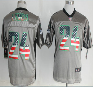 Nike Seattle Seahawks #24 Marshawn Lynch 2014 USA Flag Fashion Grey Shadow Elite Jersey