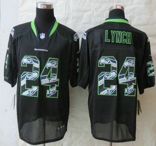 Nike Seattle Seahawks #24 Marshawn Lynch Lights Out Black Elite Jersey