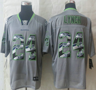 Nike Seattle Seahawks #24 Marshawn Lynch Lights Out Grey Ornamented Elite Jersey