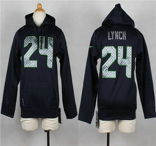 Nike Seattle Seahawks #24 Marshawn Lynch Navy Blue Kids Hoody