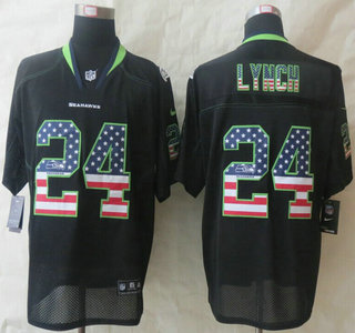Nike Seattle Seahawks #24 Marshawn Lynch 2014 USA Flag Fashion Black Elite Jersey