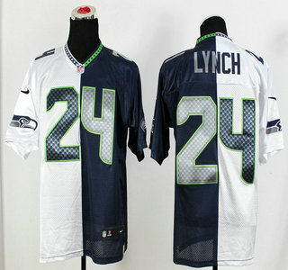 Nike Seattle Seahawks #24 Marshawn Lynch White and Blue Split Elite Jersey
