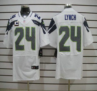 Nike Seattle Seahawks #24 Marshawn Lynch With C Patch White Jersey