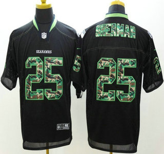 Nike Seattle Seahawks #25 Richard Sherman Black With Camo Elite Jersey