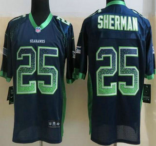 Nike Seattle Seahawks #25 Richard Sherman Drift Fashion Blue Elite Jersey