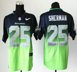 Nike Seattle Seahawks #25 Richard Sherman Drift Fashion II Blue With Green 2013 Elite Jersey