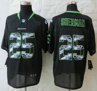 Nike Seattle Seahawks #25 Richard Sherman Lights Out Black Elite Jersey