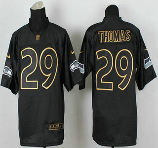 Nike Seattle Seahawks #29 Earl Thomas 2014 All Black With Gold Elite Jersey
