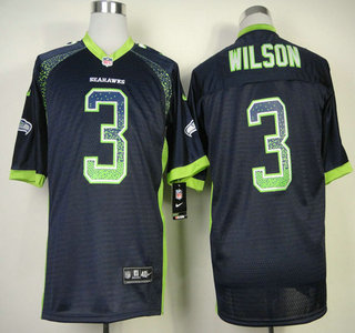 Nike Seattle Seahawks #3 Russell Wilson 2013 Drift Fashion Blue Elite Jersey