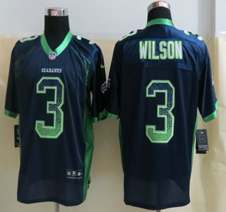 Nike Seattle Seahawks #3 Russell Wilson Drift Fashion Blue Elite Jersey