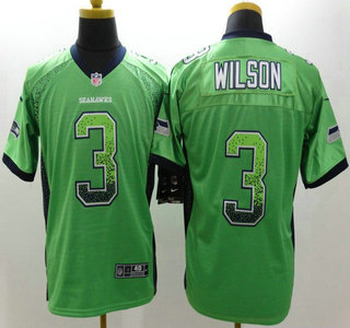 Nike Seattle Seahawks #3 Russell Wilson Drift Fashion Green Elite Jersey