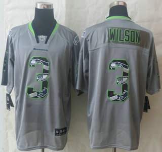 Nike Seattle Seahawks #3 Russell Wilson Lights Out Grey Ornamented Elite Jersey