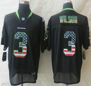Nike Seattle Seahawks #3 Russell Wilson 2014 USA Flag Fashion Black Elite Jersey