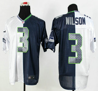 Nike Seattle Seahawks #3 Russell Wilson White and Blue Split Elite Jersey