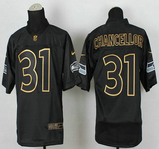 Nike Seattle Seahawks #31 Kam Chancellor 2014 All Black With Gold Elite Jersey