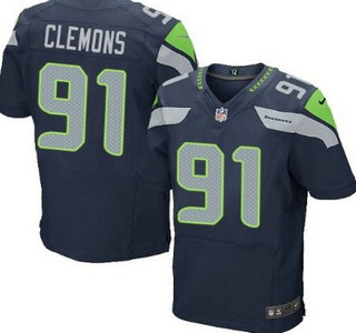 Nike Seattle Seahawks #91 Chris Clemons Blue Elite Jersey