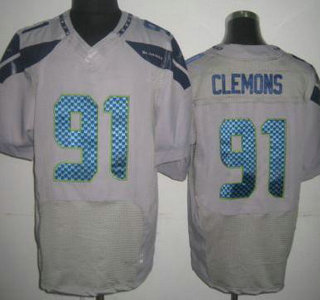 Nike Seattle Seahawks #91 Chris Clemons Grey Elite Jersey