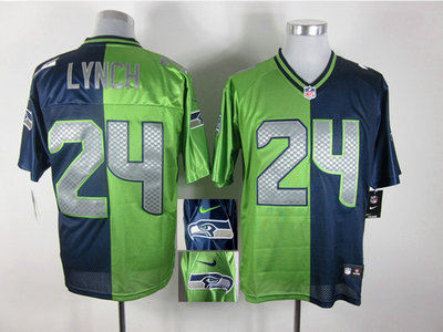 Nike Seattle Seahawks 24 Marshawn Lynch Blue and Green Split Elite Jerseys