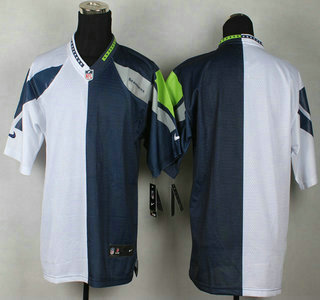 Nike Seattle Seahawks Blank White With Navy Blue Two Tone Elite Jersey
