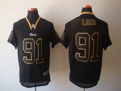 Nike St. Louis Rams 91 Chris Long Lights Out Black Elite Jersey