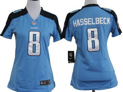 Nike Tennessee Titans 8 Matt Hasselbeck Light Blue Game Womens Team Jersey