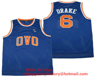 OVO #6 DRAKE Blue Basketball Jersey with Owl Patch