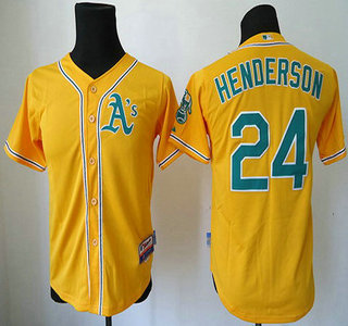 Oakland Athletics #24 Rickey Henderson Yellow Kids Jersey