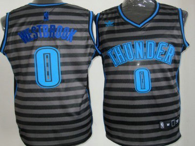 Oklahoma City Thunder 0 Russell Westbrook Gray With Black Pinstripe Jersey