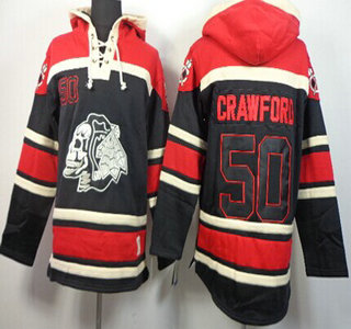 Old Time Hockey Chicago Blackhawks #50 Corey Crawford Black Ice Skulls Hoody