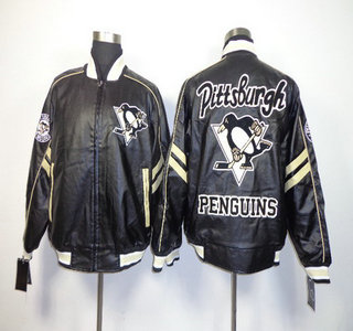 Pittsburgh Penguins Blank Black Leather Coat