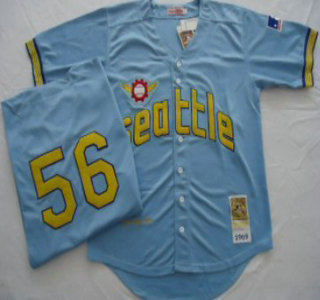 Men's Seattle Pilots #56 Jim Bouton 1969 Light Blue Mitchell & Ness Throwback Jersey